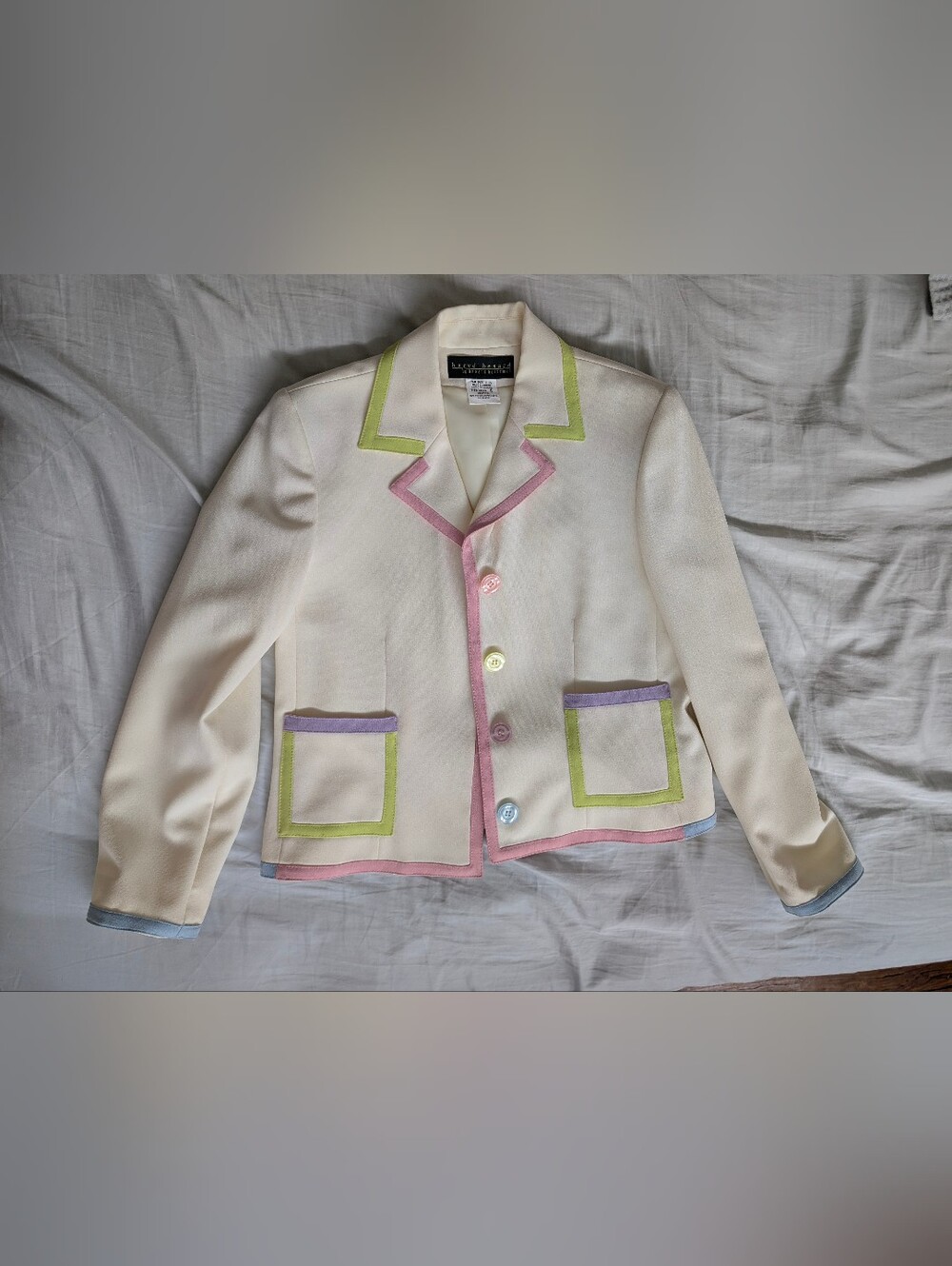 Vintage 90s Pastel Color Block Blazer,Cream Crepe Barbiecore,Ukraine made,size 8